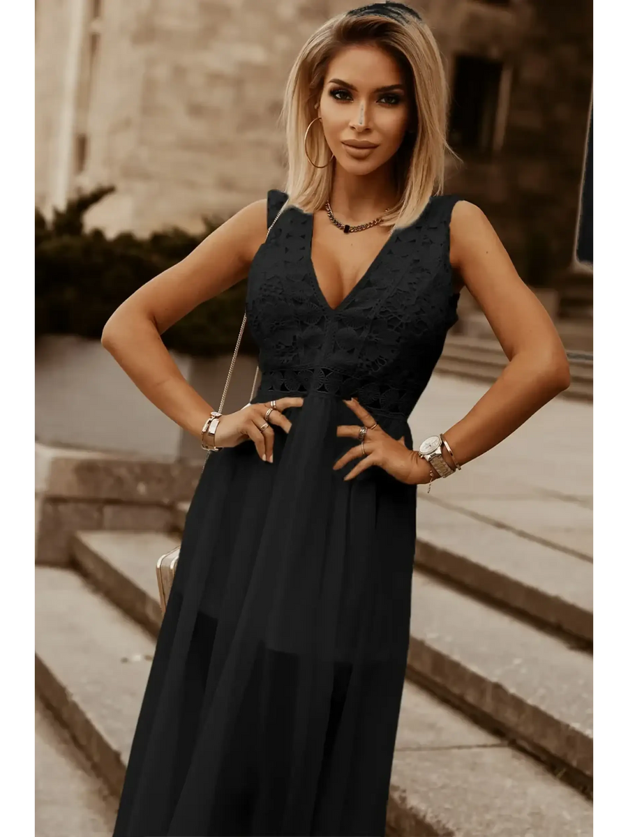 Black 2 Sashay in Style: White Lace Maxi Dress with Slit for Resort Wear - Beach Babes Beachwear - Fort Lauderdale