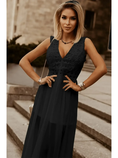 Black 2 Sashay in Style: White Lace Maxi Dress with Slit for Resort Wear - Beach Babes Beachwear - Fort Lauderdale