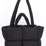Babe Beachwear small puffer lightweight tote bag in black with padded handles and quilted design