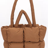 Babe Beachwaer small puffer lightweight tote bag in brown with padded quilted design and dual handles