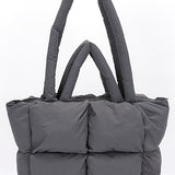 Babe Beachwear small puffer lightweight tote bag in gray with padded quilted design and dual handles