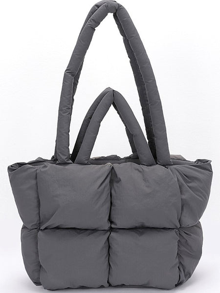 Babe Beachwear small puffer lightweight tote bag in gray with padded quilted design and dual handles