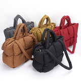 Babe Beachwaer small puffer lightweight tote bag collection in black, red, brown, gray, and mustard colors