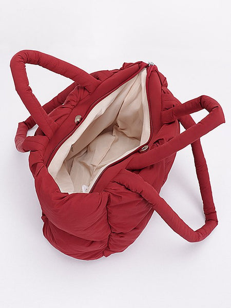 Babe Beachwaer small puffer lightweight tote bag in red with interior compartments and zipper closure