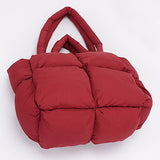 Babe Beachwear small puffer lightweight tote bag in red with quilted padded design and soft handles