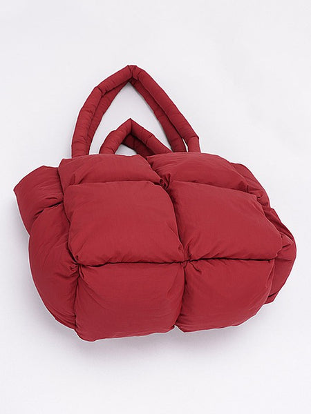 Babe Beachwear small puffer lightweight tote bag in red with quilted padded design and soft handles