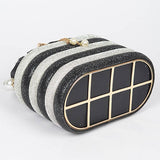 Artini Accessories Sparkle Striped Bucket Bag with Gold Detail showing bottom grid design and pearl accents