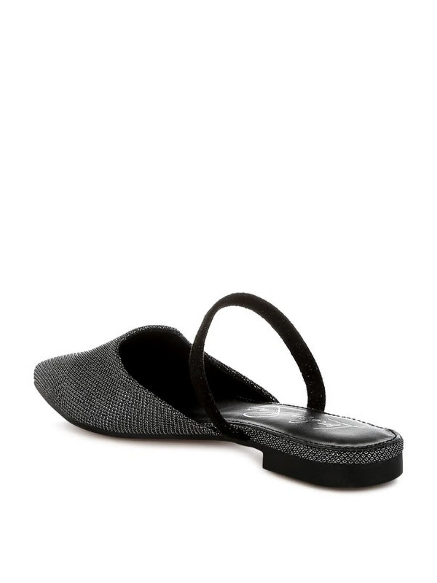 Black Babe Beachwear sparkling glitter mules for women with slingback strap and flat sole