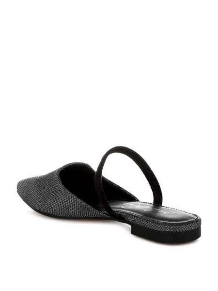 Black Babe Beachwear sparkling glitter mules for women with slingback strap and flat sole