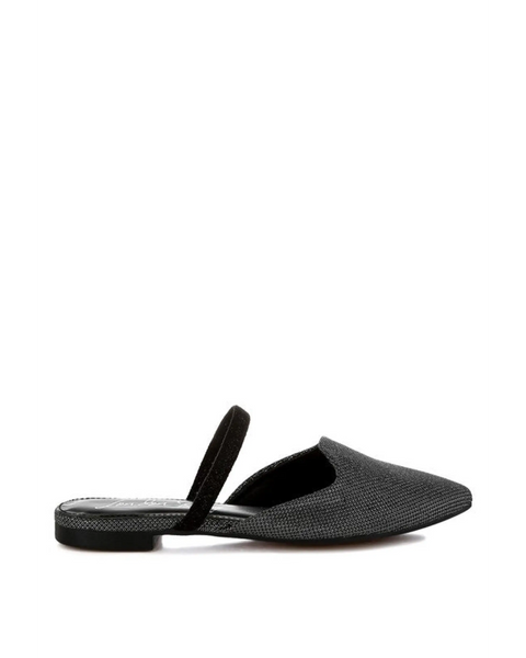 Babe Beachwear black sparkling glitter mules for women with pointed toe and back strap