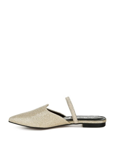 Babe Beachwear sparkling glitter mules for women in gold with pointed toe and low heel