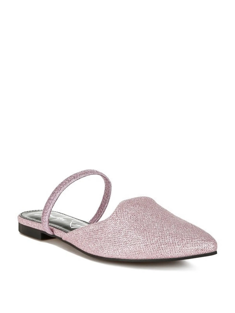 Babe Beachwear sparkling glitter mules for women in pink with pointed toe and slingback strap