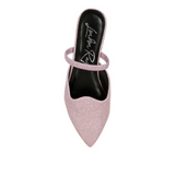 Babe Beachwear sparkling glitter mules for women in light pink with pointed toe and single strap