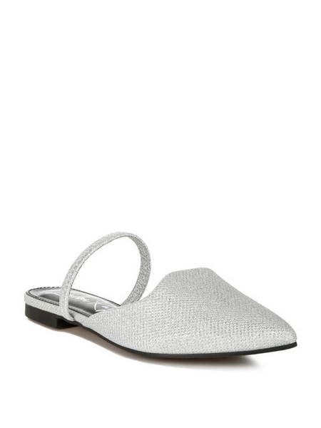 Babe Beachwear sparkling glitter mules for women in silver with pointed toe and slingback strap