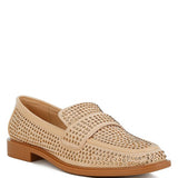 Rag Company sparkling rhinestone loafers in beige with studded design and low wooden heel