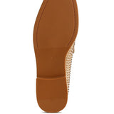 Bottom view of Rag Company sparkling rhinestone loafers with brown sole and heel