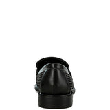 Rag Company black sparkling rhinestone loafers viewed from the back with woven detail