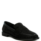 Rag Company black sparkling rhinestone loafers with low heel and studded design