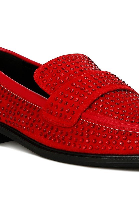 Red Rag Company sparkling rhinestone loafers with black sole and studded detailing