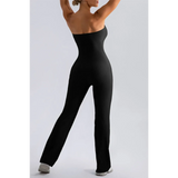 Babe Beachwaer black strapless active jumpsuit with fitted silhouette and wide leg design