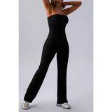 Babe Beachwear Strapless Active Jumpsuit in black fitted design with straight legs and no straps