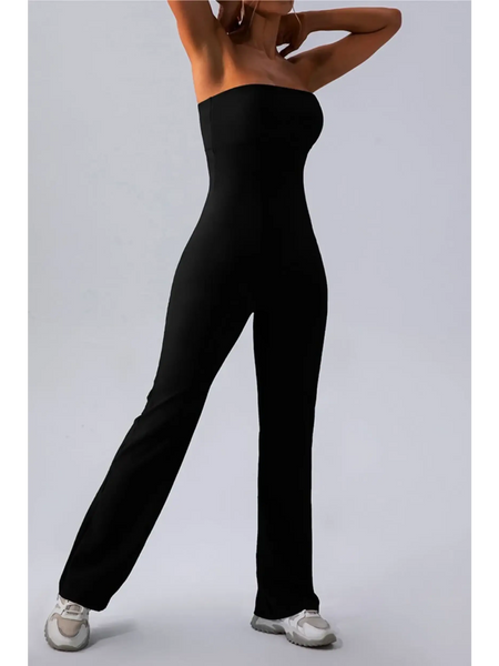 Babe Beachwear Strapless Active Jumpsuit in black fitted design with straight legs and no straps