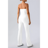 Babe Beachwear white strapless active jumpsuit with fitted bodice and wide-leg pants