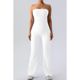 Babe Beachwaer white strapless active jumpsuit with a sleek fitted design and full-length pants