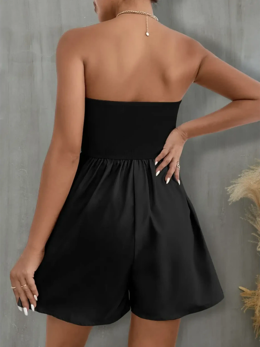 Trendsi black strapless formal wear romper with fitted bodice and loose shorts for elegant occasions
