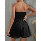 Trendsi black strapless formal wear romper with fitted bodice and loose shorts for elegant occasions