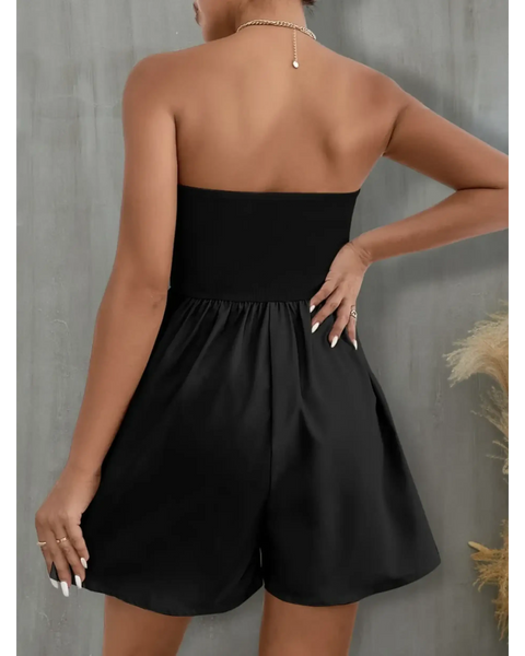 Trendsi black strapless formal wear romper with fitted bodice and loose shorts for elegant occasions