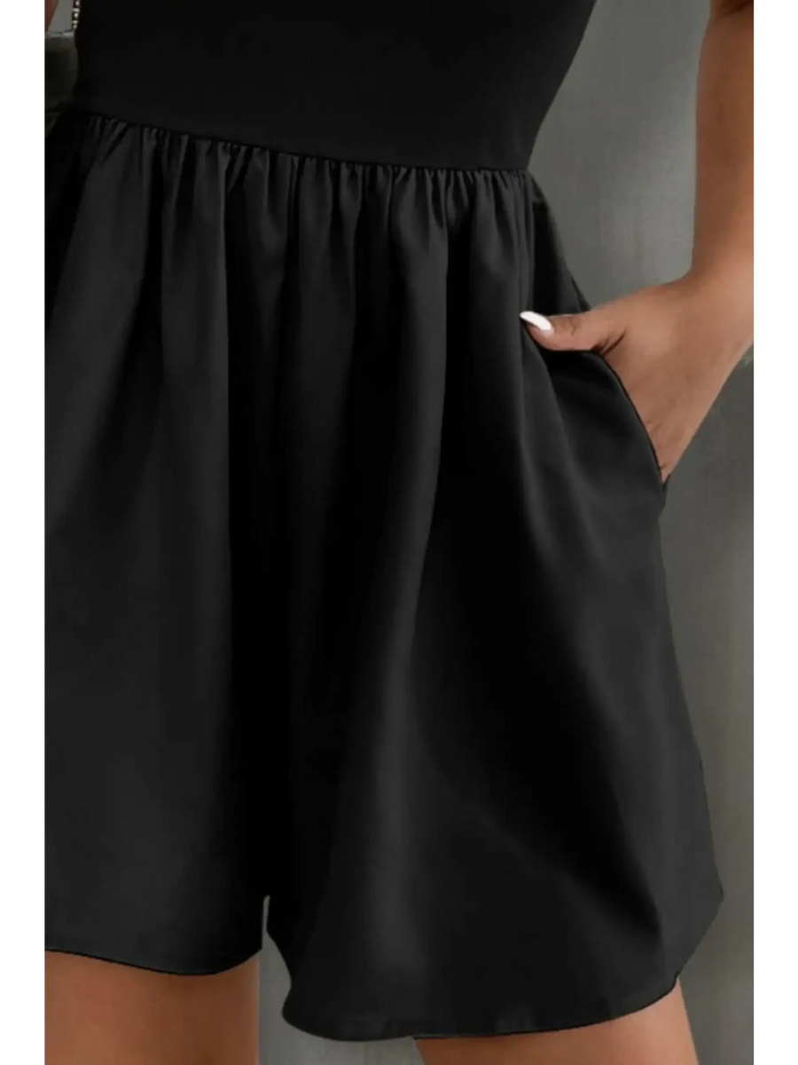 Trendsi black strapless formal wear romper with gathered waist and side pocket detail