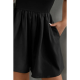 Trendsi black strapless formal wear romper with gathered waist and side pocket detail