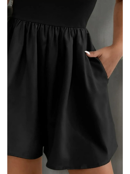 Trendsi black strapless formal wear romper with gathered waist and side pocket detail