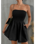Trendsi black strapless formal wear romper with fitted bodice and flared shorts