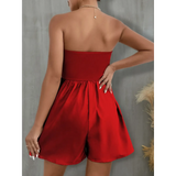 Trendsi red strapless formal wear romper with fitted bodice and flowy shorts