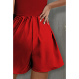Trendsi red strapless formal wear romper with loose shorts and gathered waist detail
