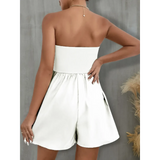 Trendsi white strapless formal wear romper with fitted bodice and loose shorts for elegant occasions