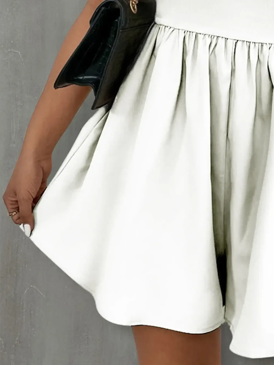 Trendsi white strapless formal wear romper with gathered waist and flowing skirt detail