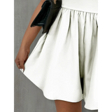 Trendsi white strapless formal wear romper with gathered waist and flowing skirt detail