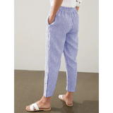 Babe Beachwaer striped beach pants for women in blue and white with elastic waistband and side pockets