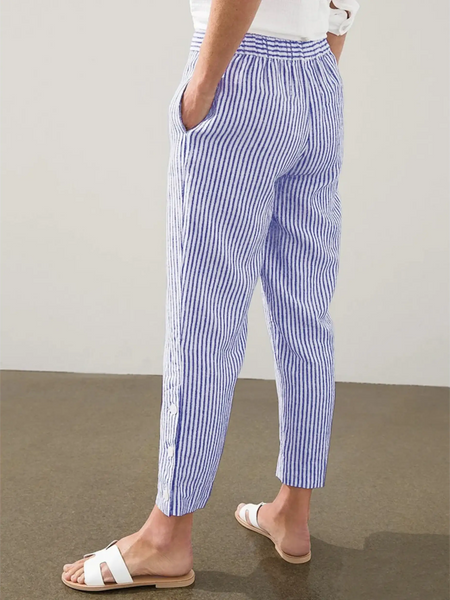 Babe Beachwaer striped beach pants for women in blue and white with elastic waistband and side pockets