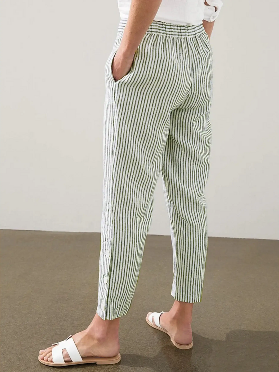 Babe Beachwear striped beach pants for women in white and green with elastic waistband and side pockets