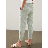 Babe Beachwear striped beach pants for women in white and green with elastic waistband and side pockets