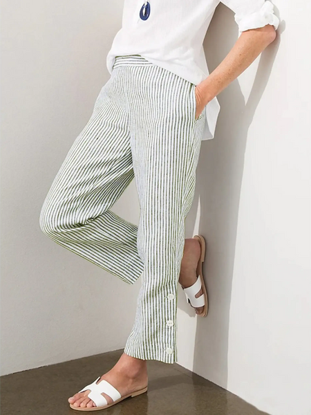 Babe Beachwear striped beach pants for women in light fabric with side buttons and relaxed fit