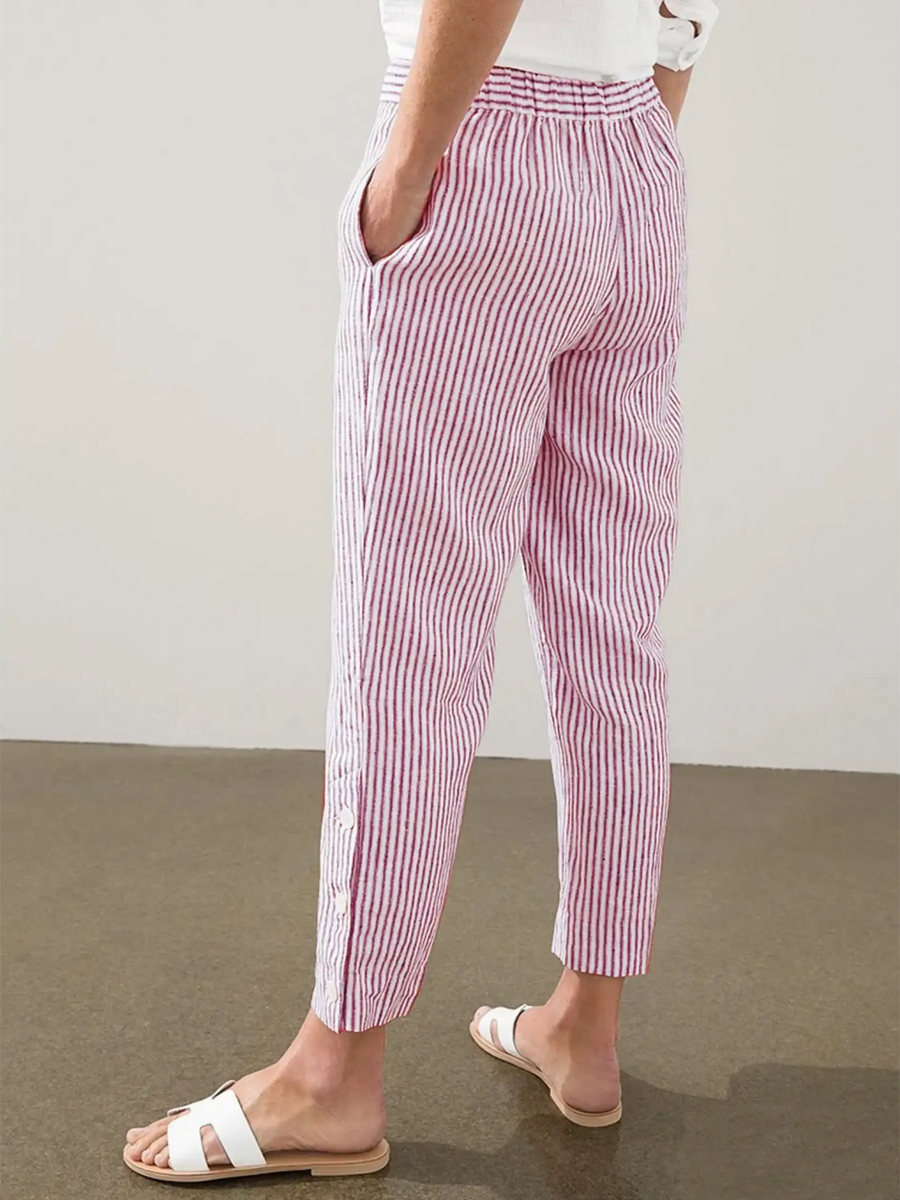 Babe Beachwear striped beach pants for women in pink and white with a relaxed fit and side pockets