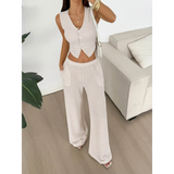Babe Beachwaer striped knit vest and pants set with sleeveless buttoned vest and wide-leg pants