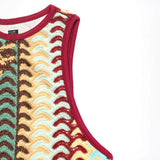 Close-up of Babe Beachwear sleeveless striped midi beach dress with colorful textured knit fabric