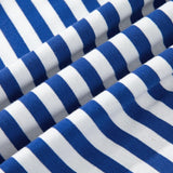 Close-up of blue and white striped fabric pattern for EG fashion Striped Midi Dress summer