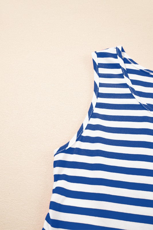 EG fashion sleeveless striped midi dress summer in blue and white stripes perfect for warm weather